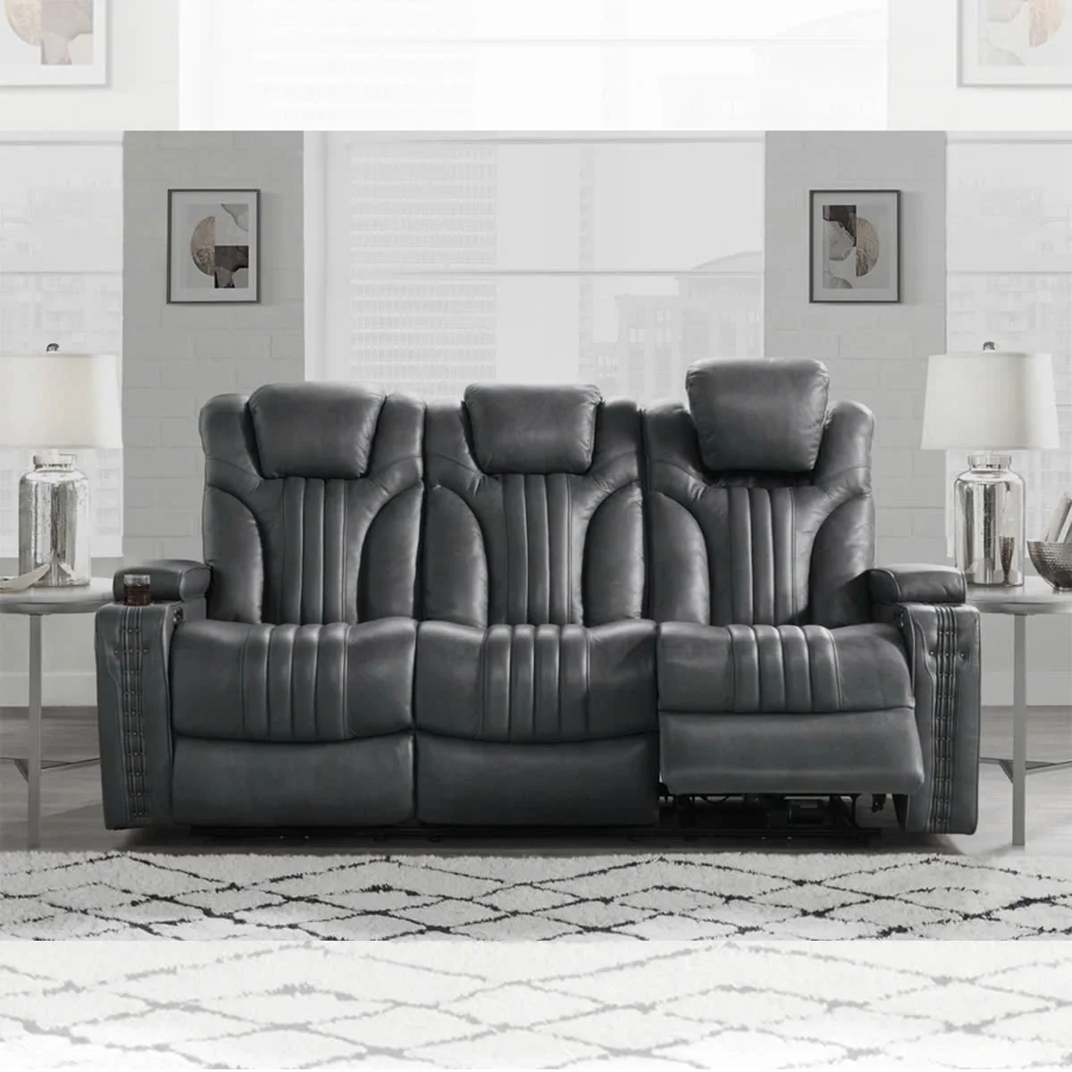 GHẾ SOFA 3 CHỖ DA BÒ CHỈNH ĐIỆN ERIC CHURCH MÀU XÁM 5