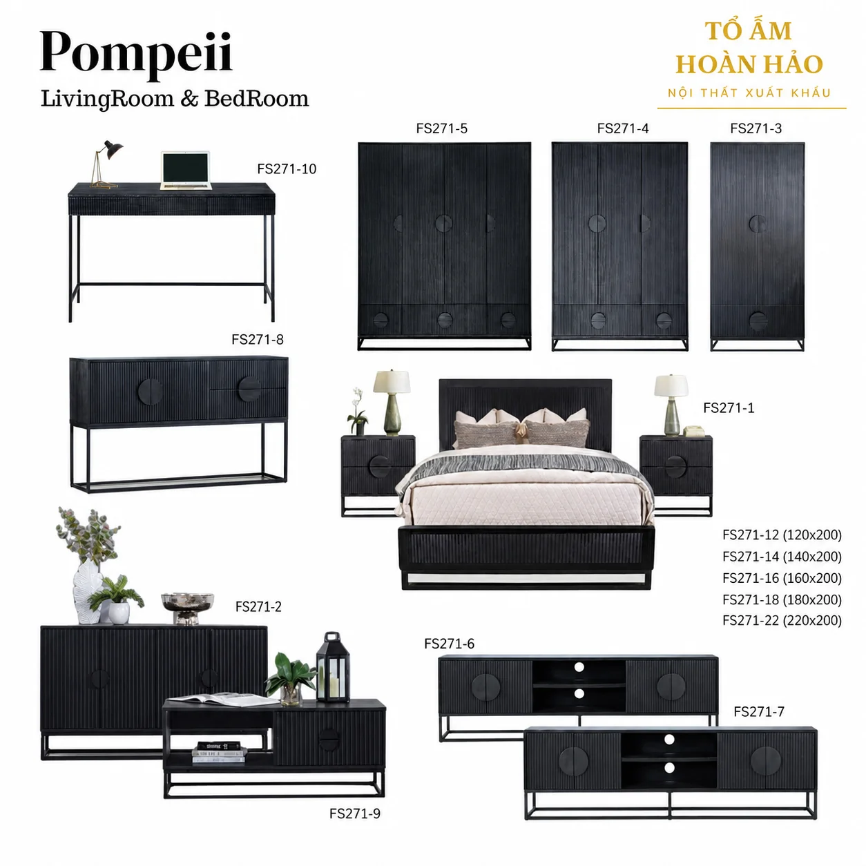 GIƯỜNG NGỦ POMPEII MÀU ĐEN 1.4 2