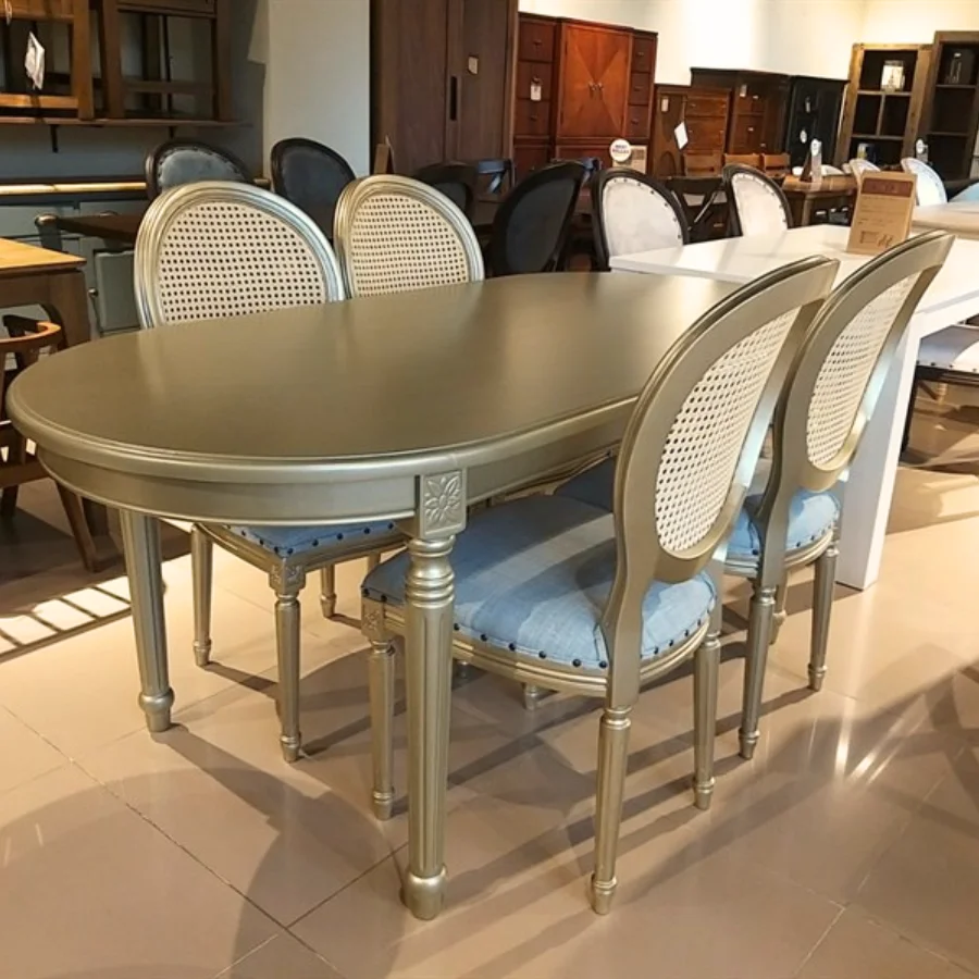 BỘ BÀN ĂN 4 GHẾ OVAL LOUIS FRENCH IN GOLD 1.8 2