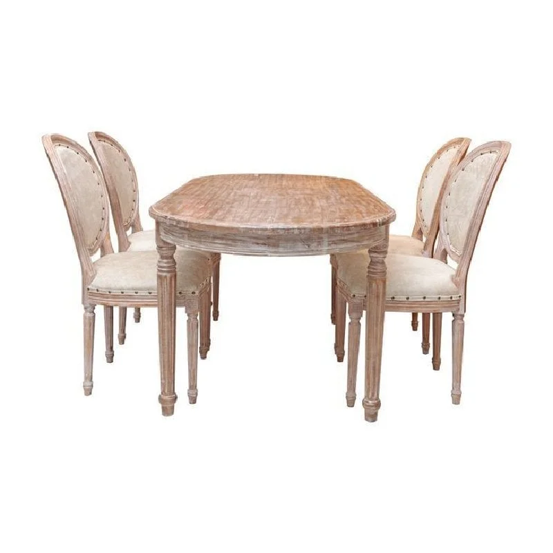 BỘ BÀN ĂN 4 GHẾ OVAL VINTAGE LOUIS FRENCH 1.8