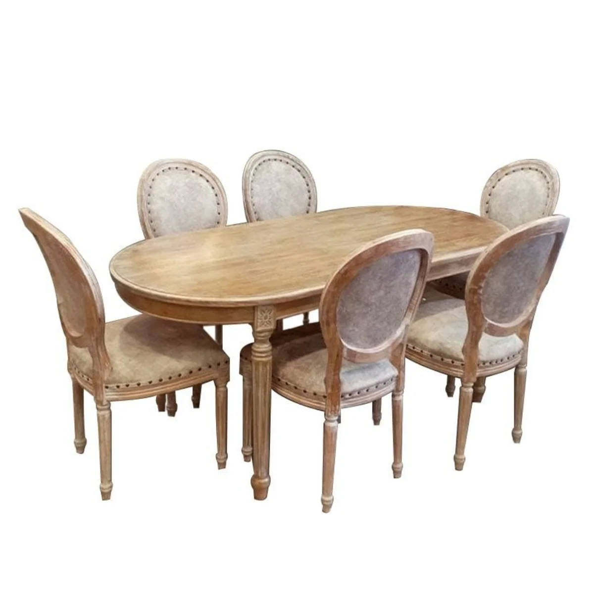 BỘ BÀN ĂN 6 GHẾ OVAL LOUIS FRENCH VINTAGE 2.0