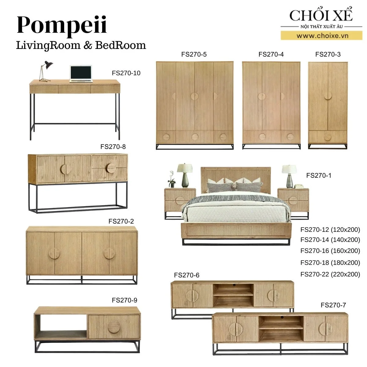 BỘ PHÒNG NGỦ POMPEII MÀU TỰ NHIÊN 1.8 2