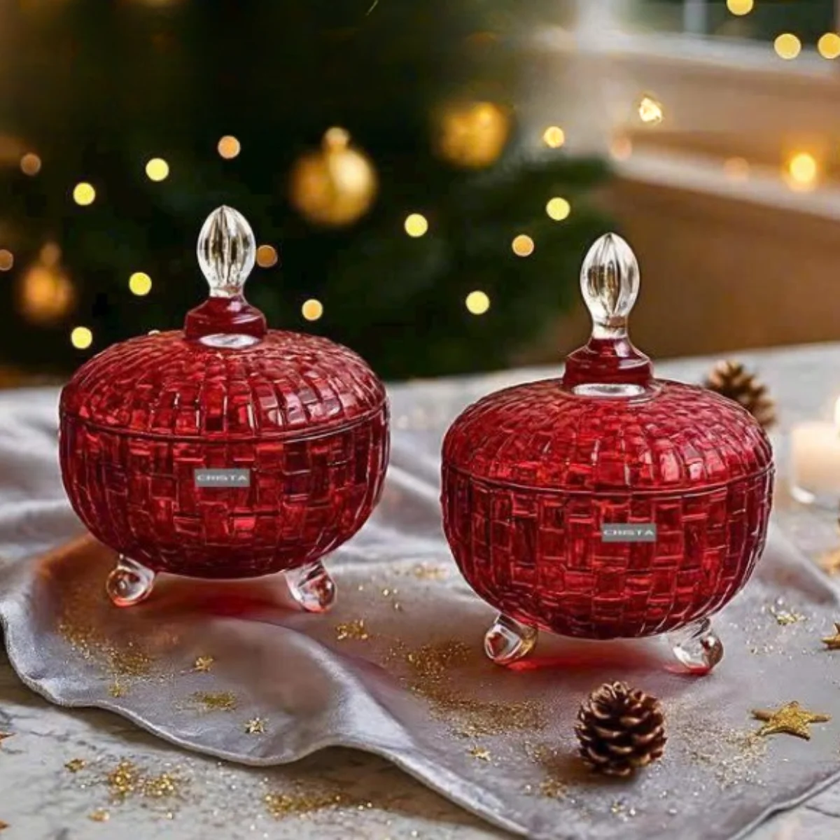 BỘ 2 HŨ KẸO CRISTA MÀU ĐỎ 2