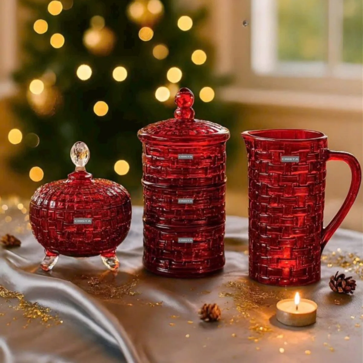 BỘ 2 HŨ KẸO CRISTA MÀU ĐỎ 4