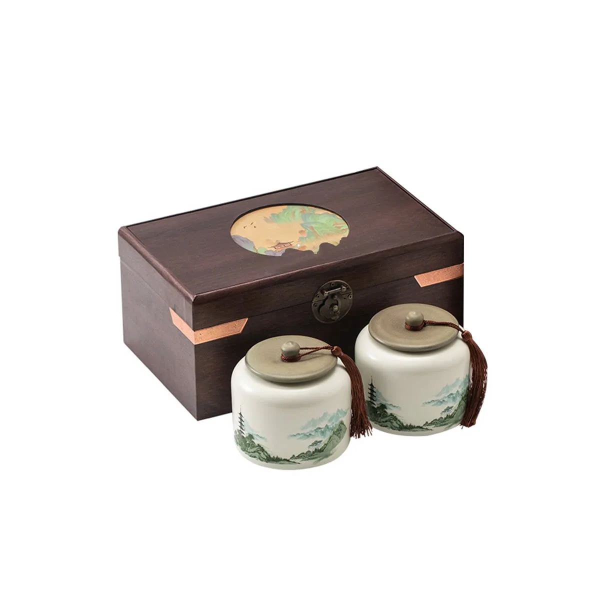 BỘ 2 HŨ ĐỰNG TRÀ TRONG HỘP GỖ