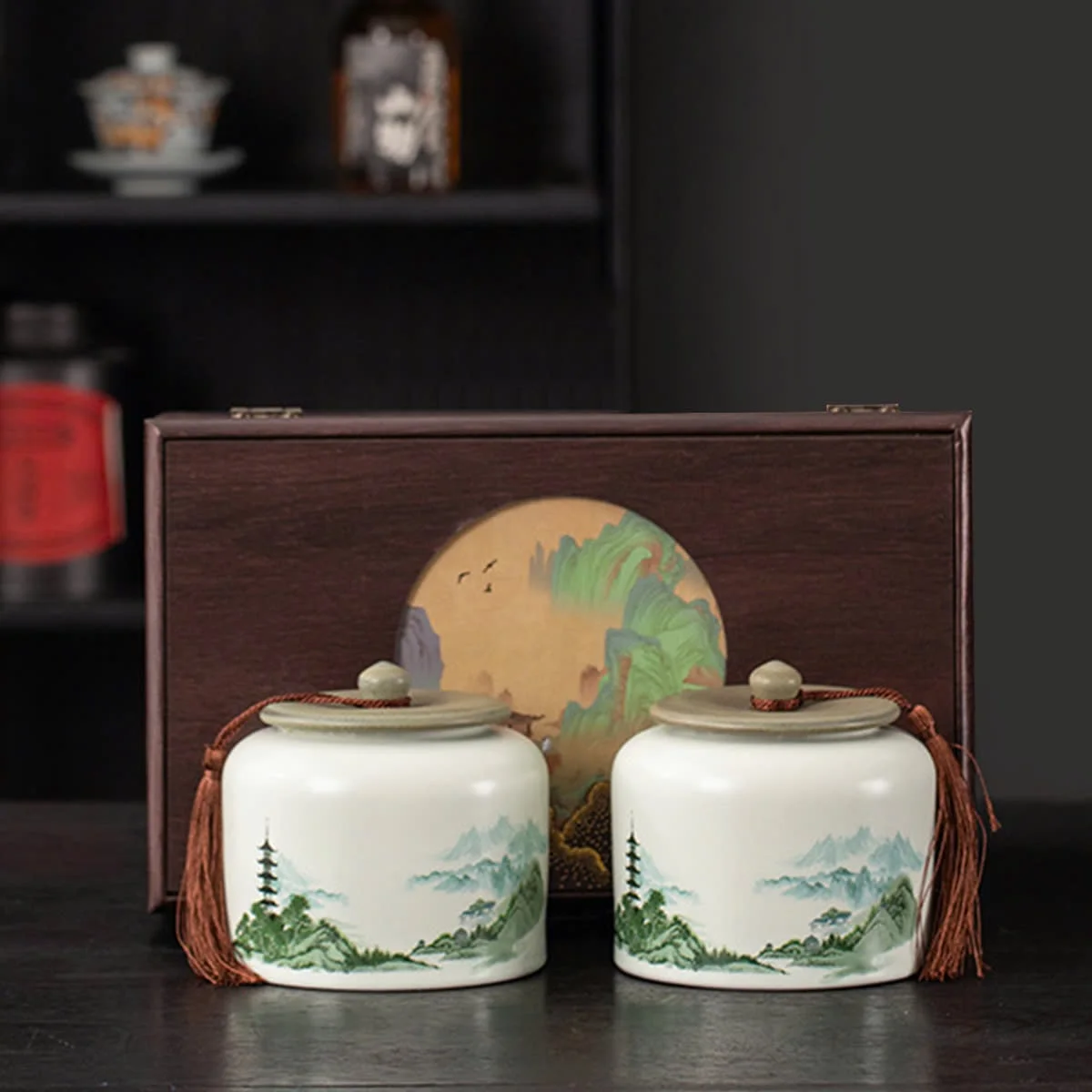 BỘ 2 HŨ ĐỰNG TRÀ TRONG HỘP GỖ 3