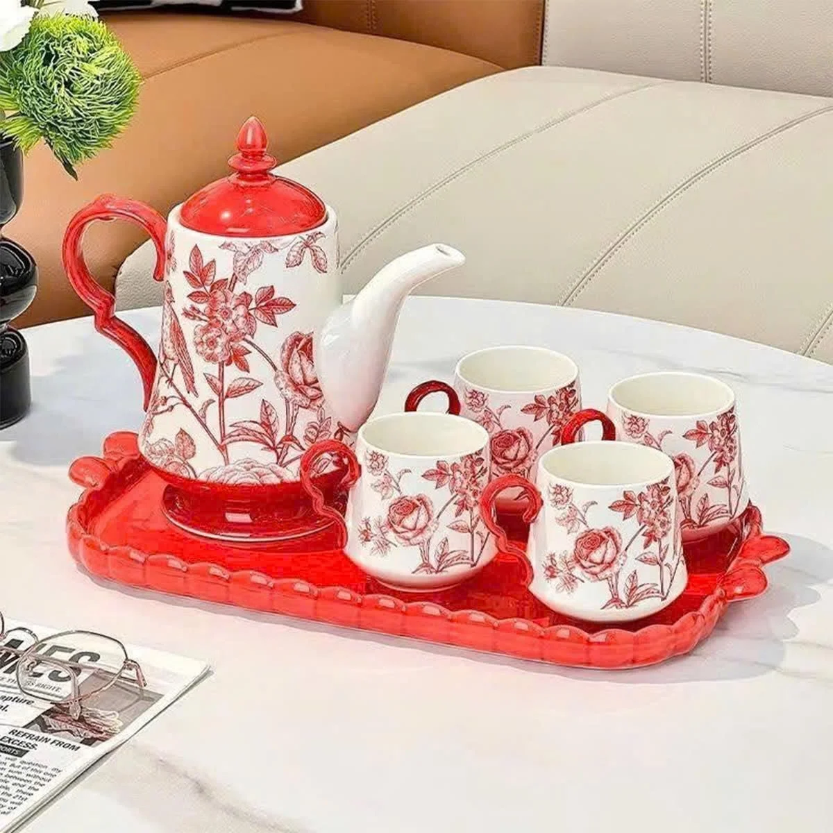 BỘ ẤM CHÉN HOA VĂN CỔ ĐIỂN 4