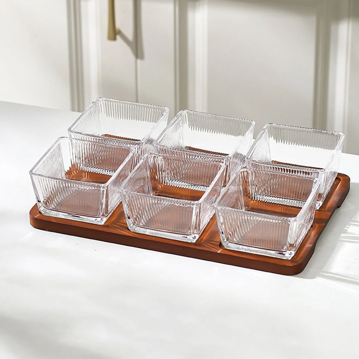 BỘ KHAY GỖ ĐỰNG SNACK 6 HŨ HÌNH VUÔNG 2