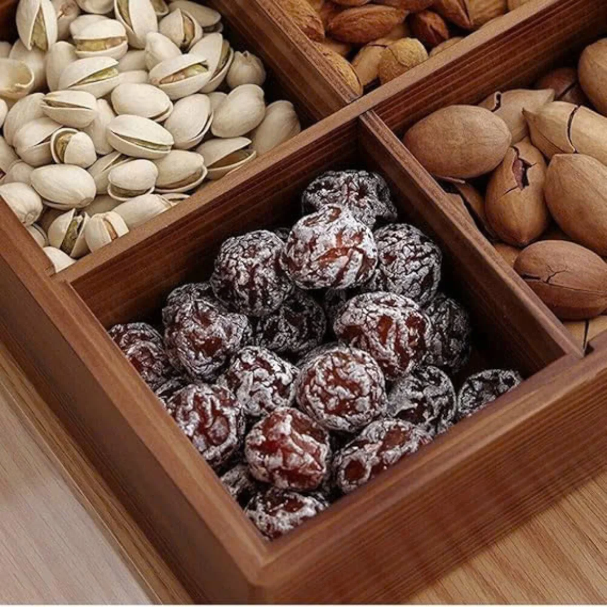 HỘP GỖ ĐỰNG SNACK HÌNH VUÔNG 4 NGĂN 3