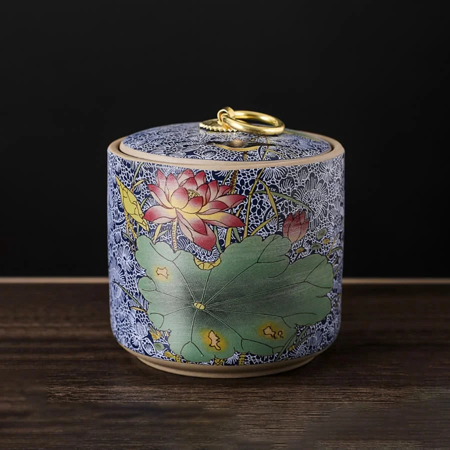 HŨ ĐỰNG ĐỒ KHÔ HOẠ TIẾT HOA SEN 3