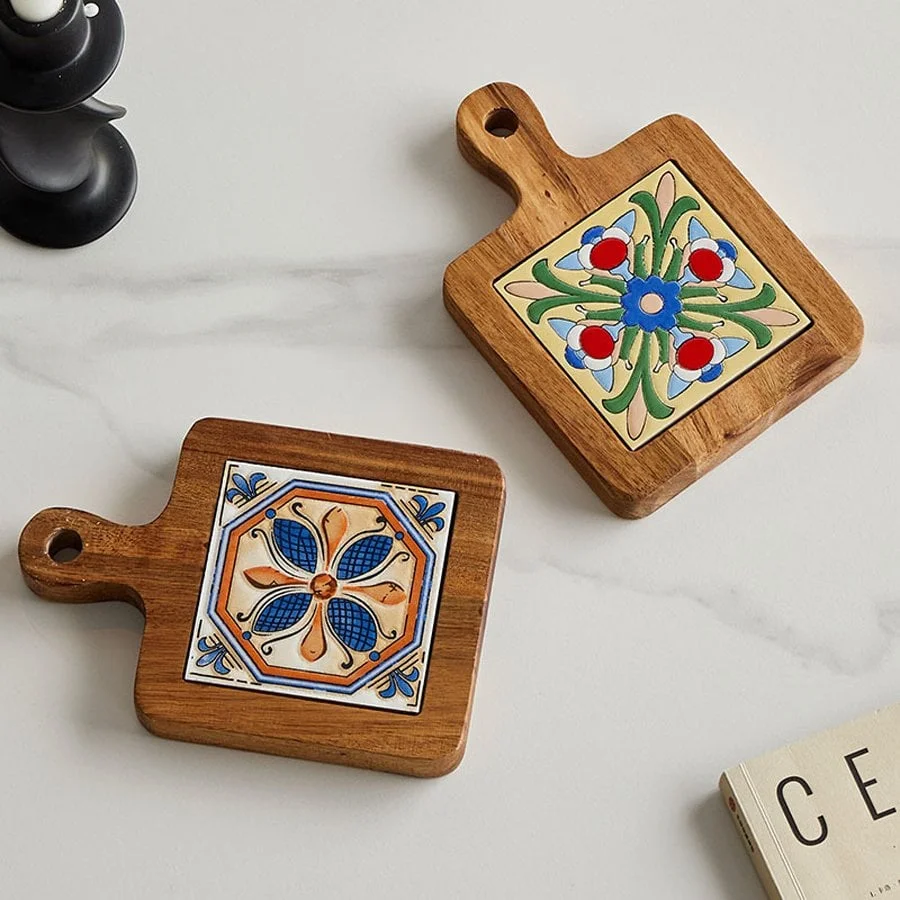 MIẾNG LÓT NỒI GỖ MẶT SỨ HỌA TIẾT VINTAGE 4