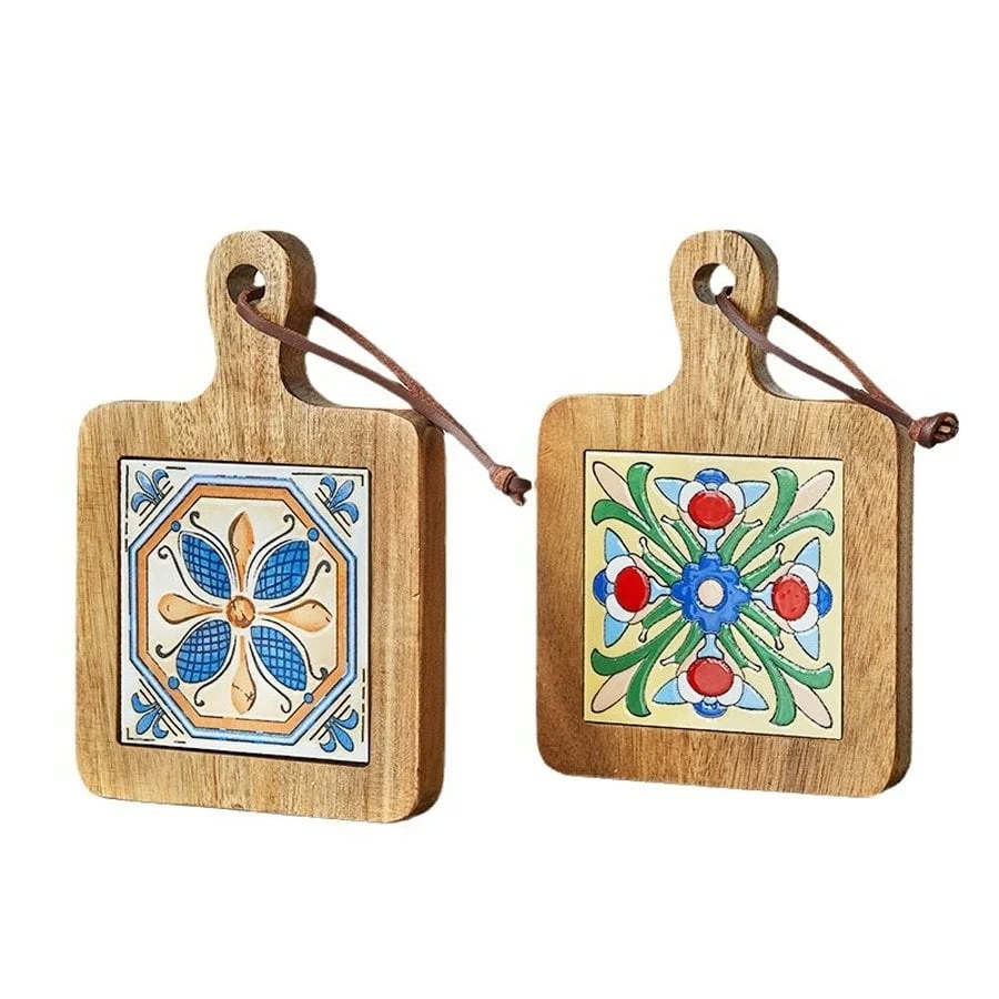 MIẾNG LÓT NỒI GỖ MẶT SỨ HỌA TIẾT VINTAGE 5