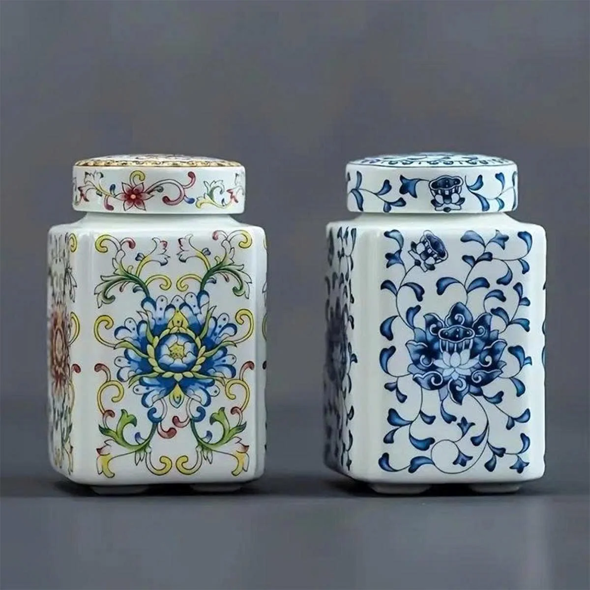 BỘ 2 HŨ ĐỰNG TRÀ HOA VĂN SỨ 4