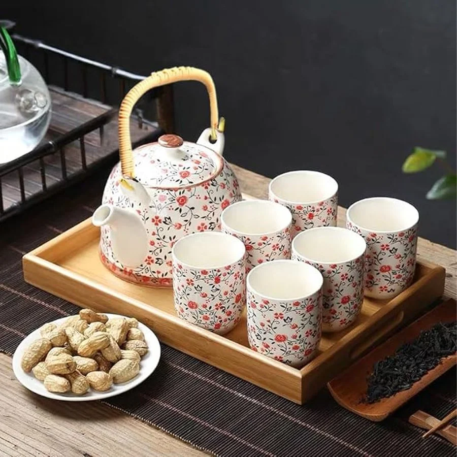 BỘ ẤM CHÉN HOA ĐỎ