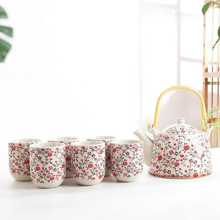 BỘ ẤM CHÉN HOA ĐỎ 4