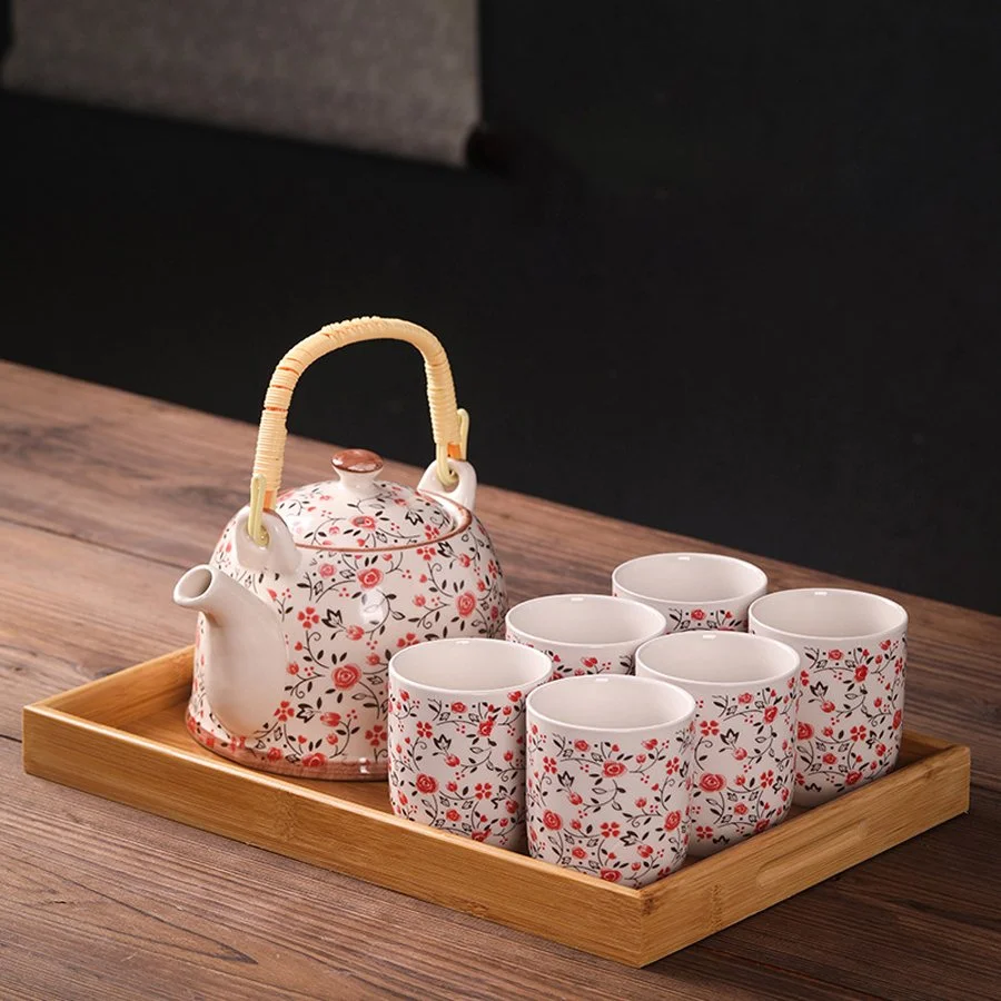 BỘ ẤM CHÉN HOA ĐỎ 5