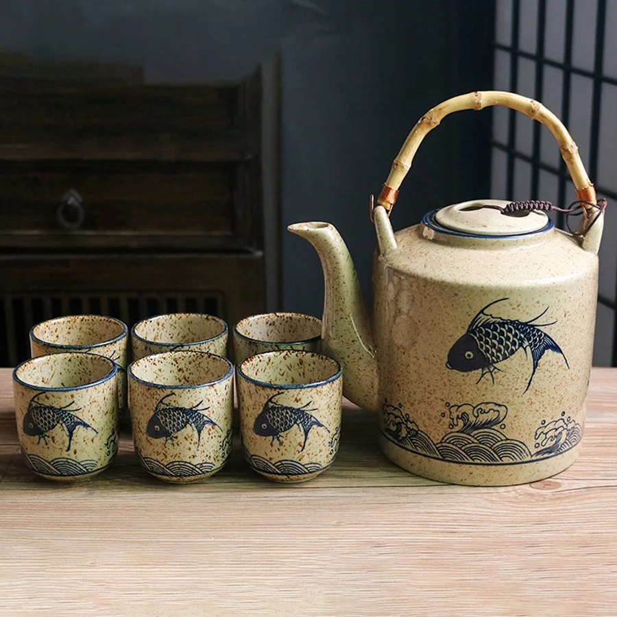 BỘ ẤM CHÉN HOẠ TIẾT CÁ 2