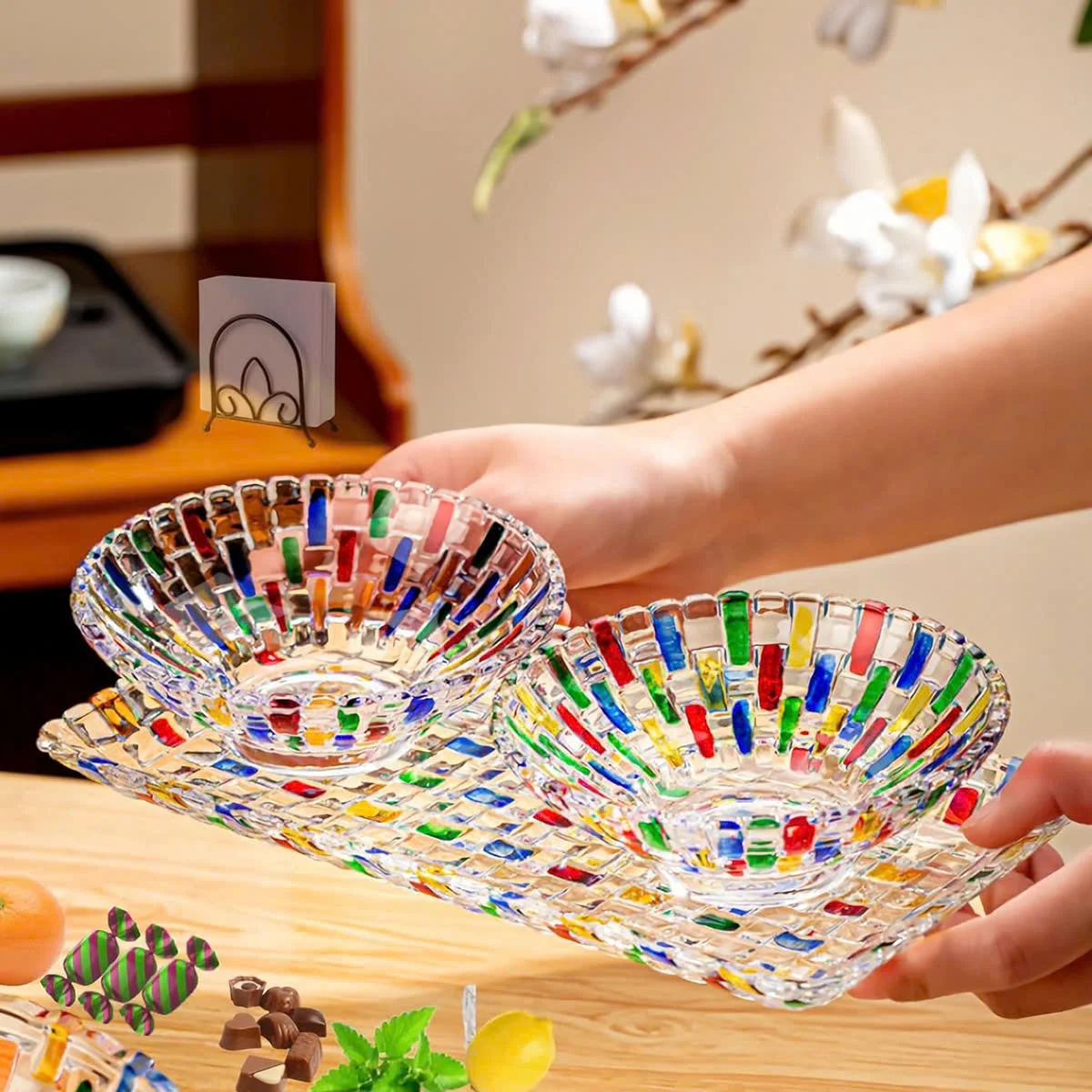 BỘ KHAY ĐĨA THUỶ TINH 4