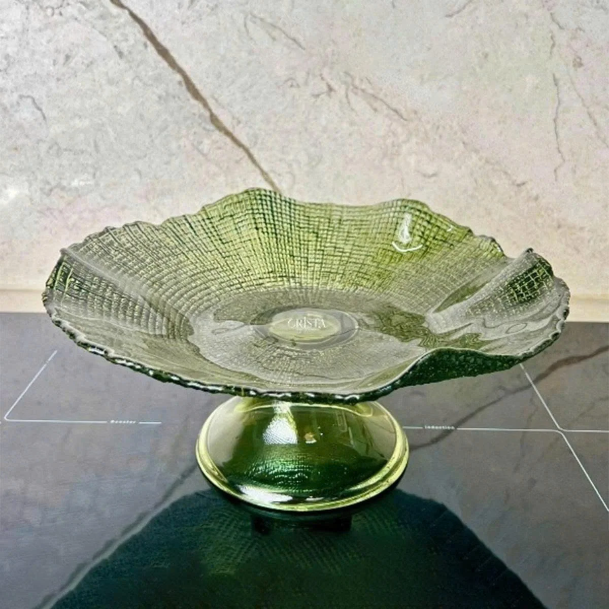 KHAY THỦY TINH CHÂN ĐẾ CRISTA MÀU XANH 4
