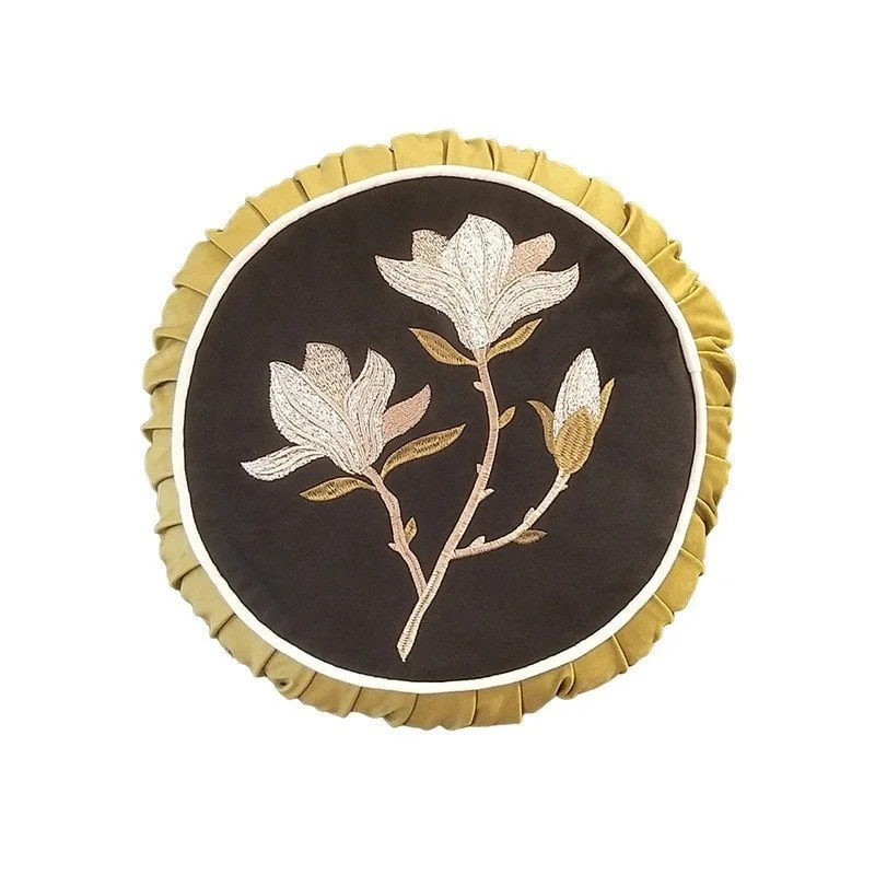 VỎ GỐI THÊU HOA MỘC LAN HÌNH TRÒN