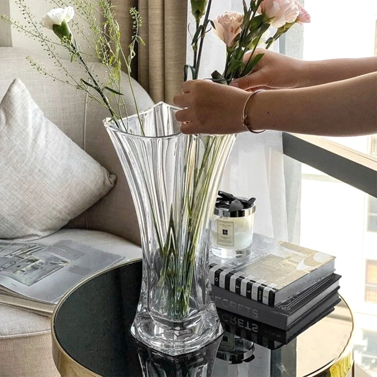 LỌ HOA PHA LÊ HÌNH BÓ MẠ VUÔNG TRƠN 30CM 3
