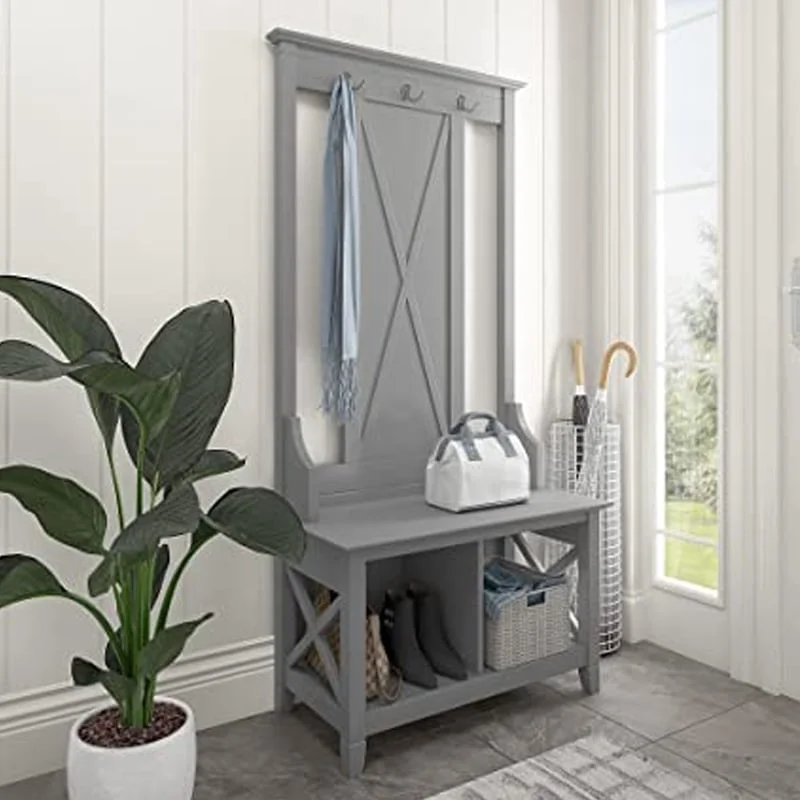 GHẾ BENCH KÈM MẮC TREO ĐỒ KEYWEST MÀU XÁM 3