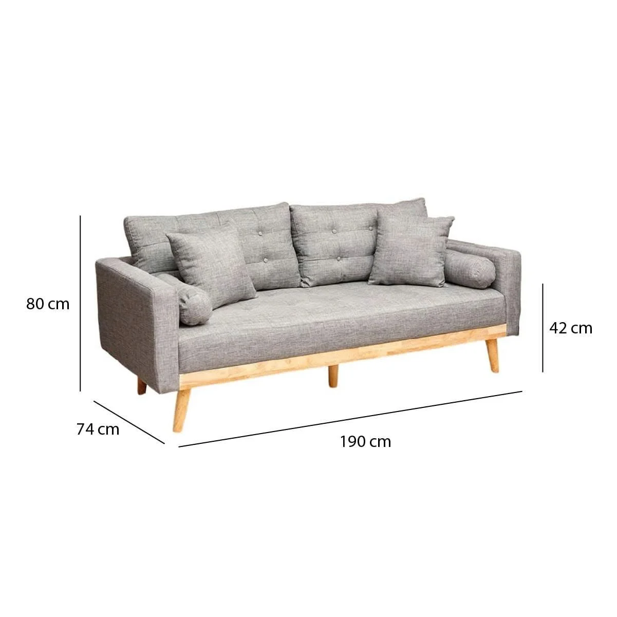 GHẾ SOFA 3 CHỖ DERRY MÀU XÁM 2