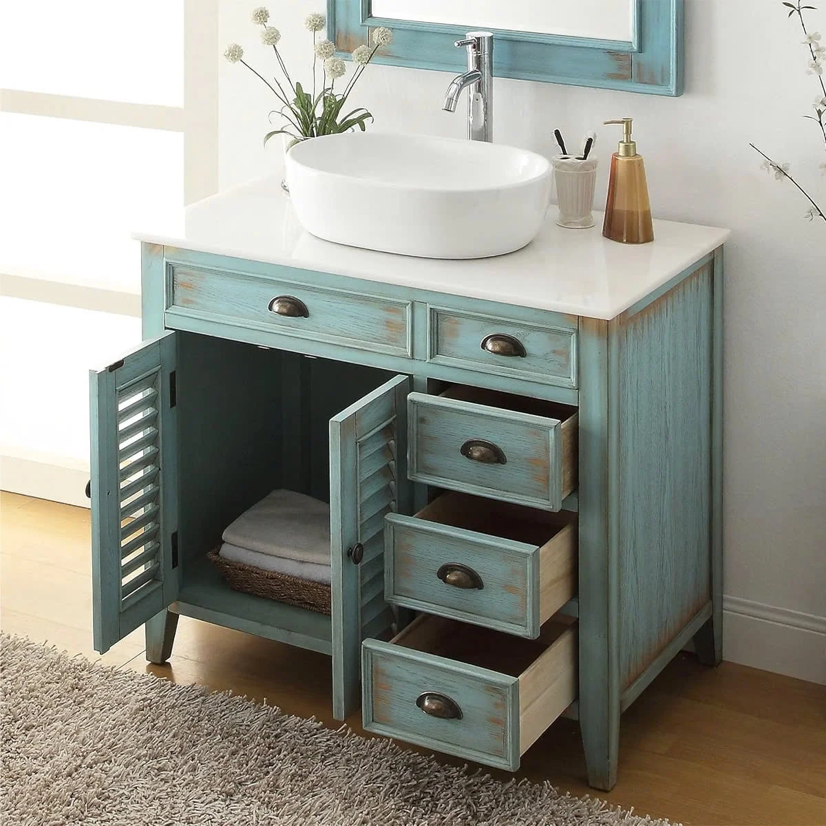 TỦ LAVABO PALM BEACH 36 INCH MÀU XANH 5