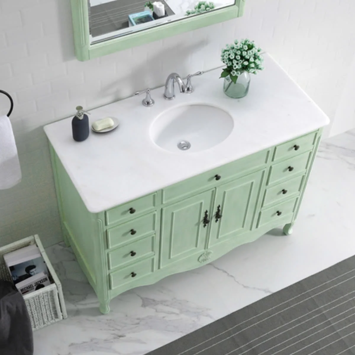 TỦ LAVABO PROVENCE 47 INCH MÀU XANH 5