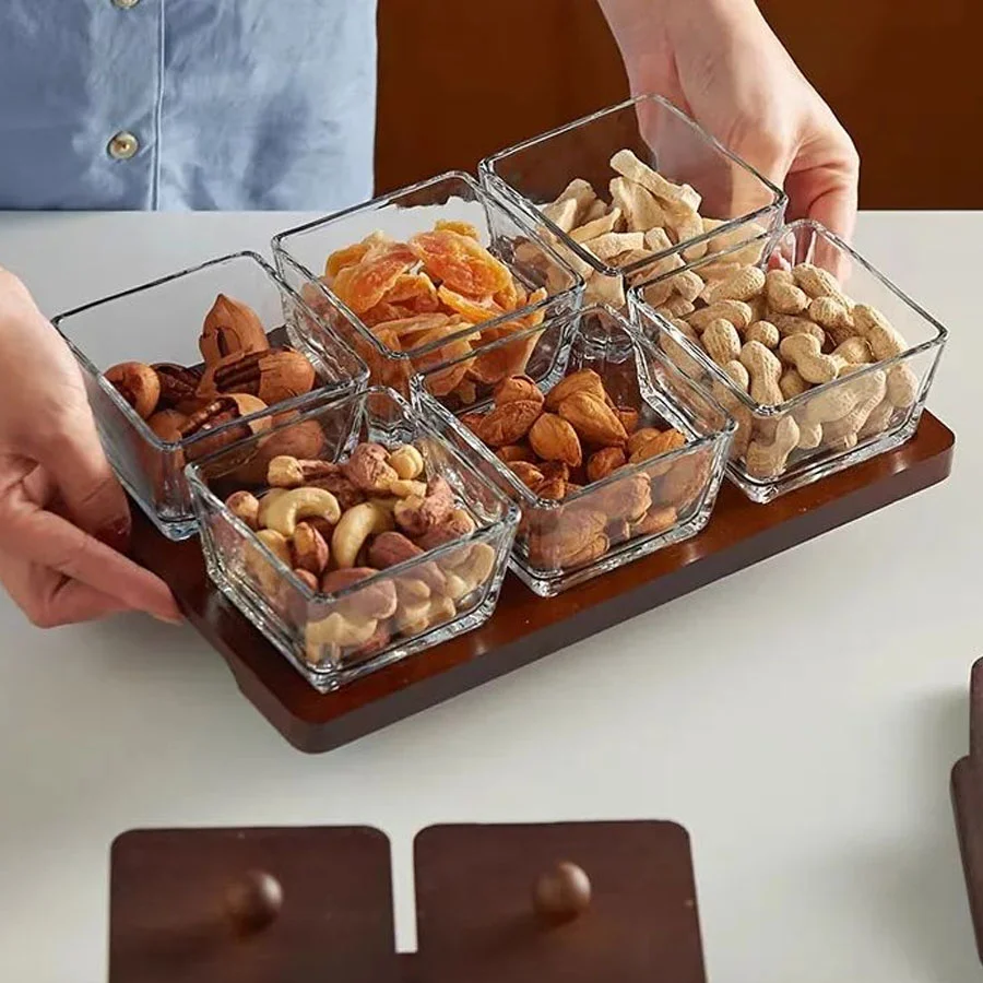 BỘ KHAY GỖ ĐỰNG SNACK 6 HŨ HÌNH VUÔNG 3