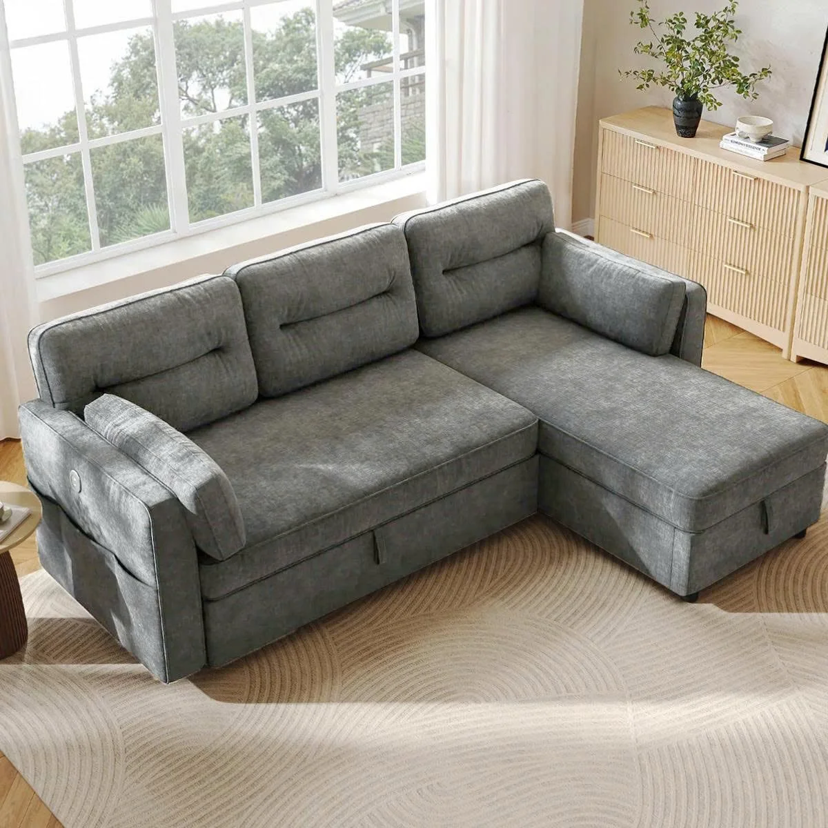 GHẾ SOFA BED GÓC COMPACT MÀU XÁM 4