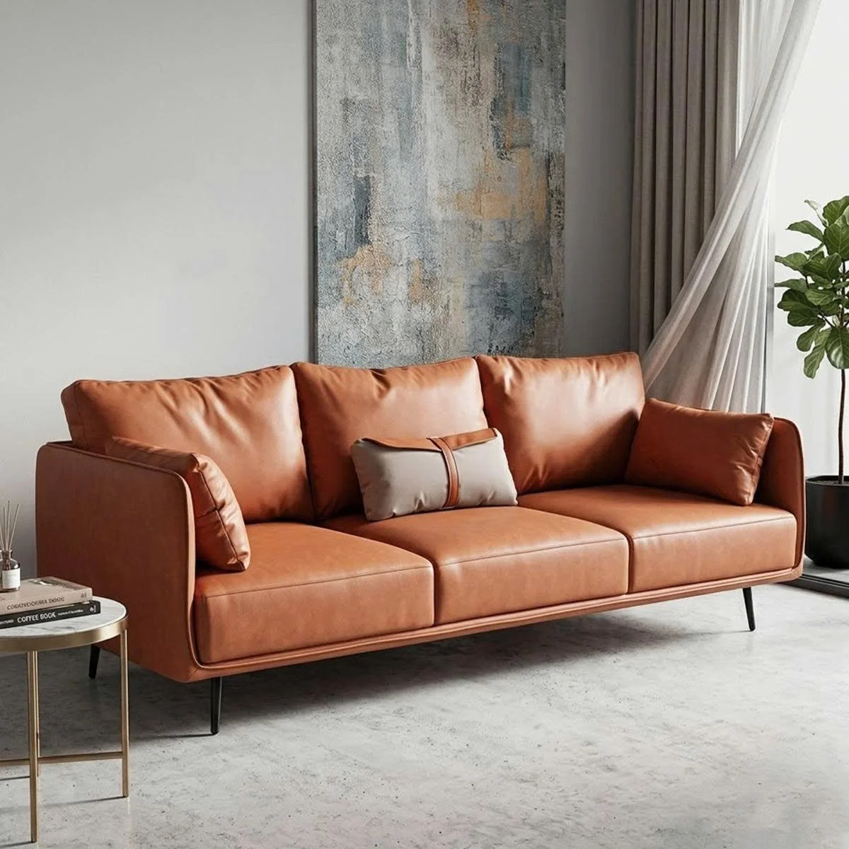 GHẾ SOFA 3 CHỖ NUBE MÀU CAM 2