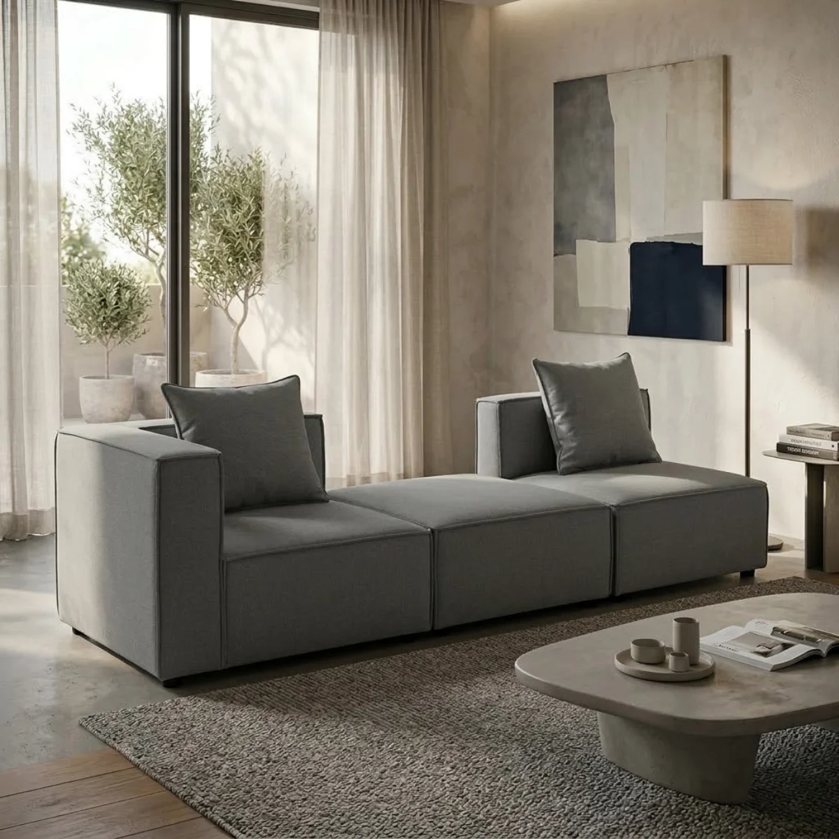 GHẾ SOFA MODULE MÀU XÁM COMBO 3C 2
