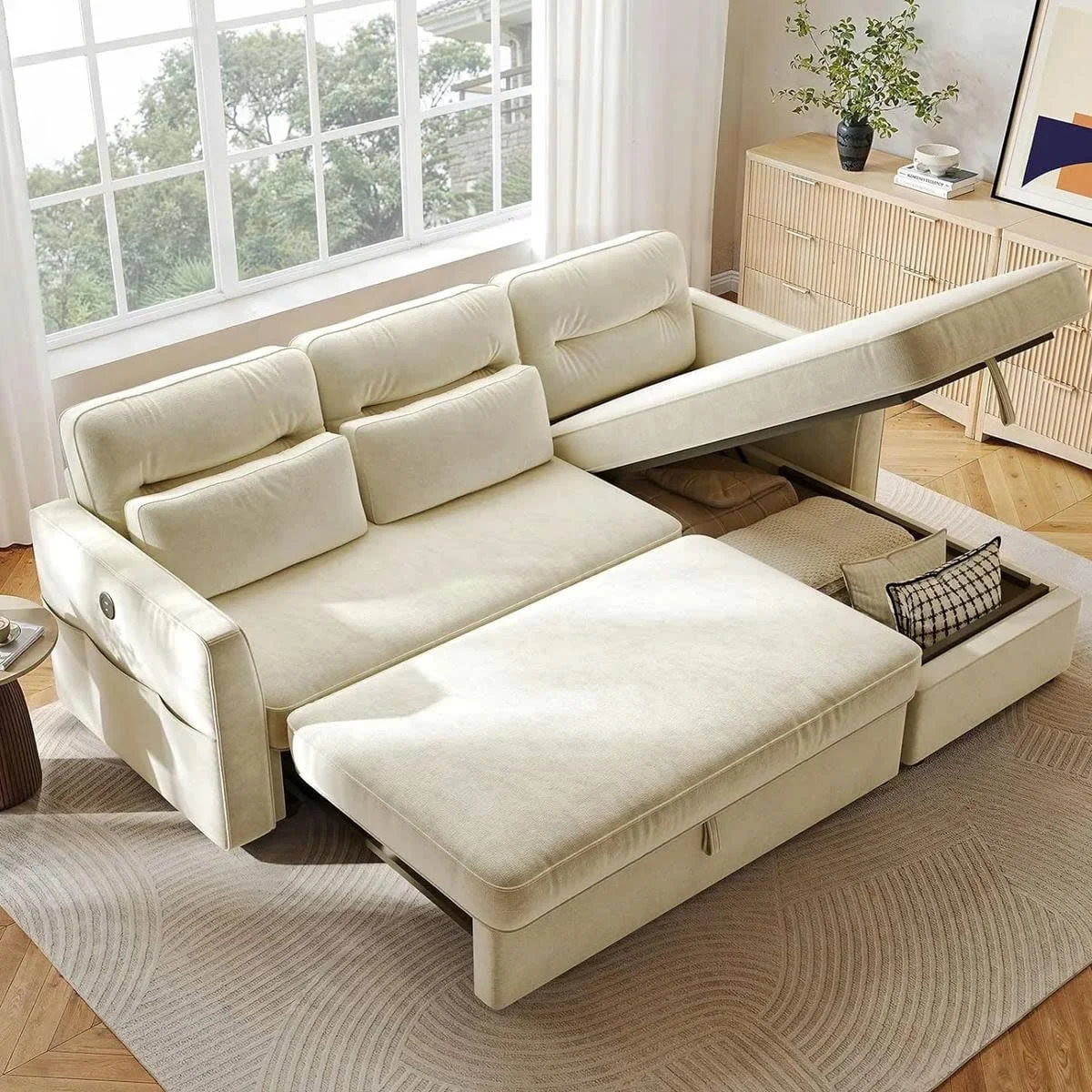 GHẾ SOFA BED GÓC COMPACT MÀU BE 2