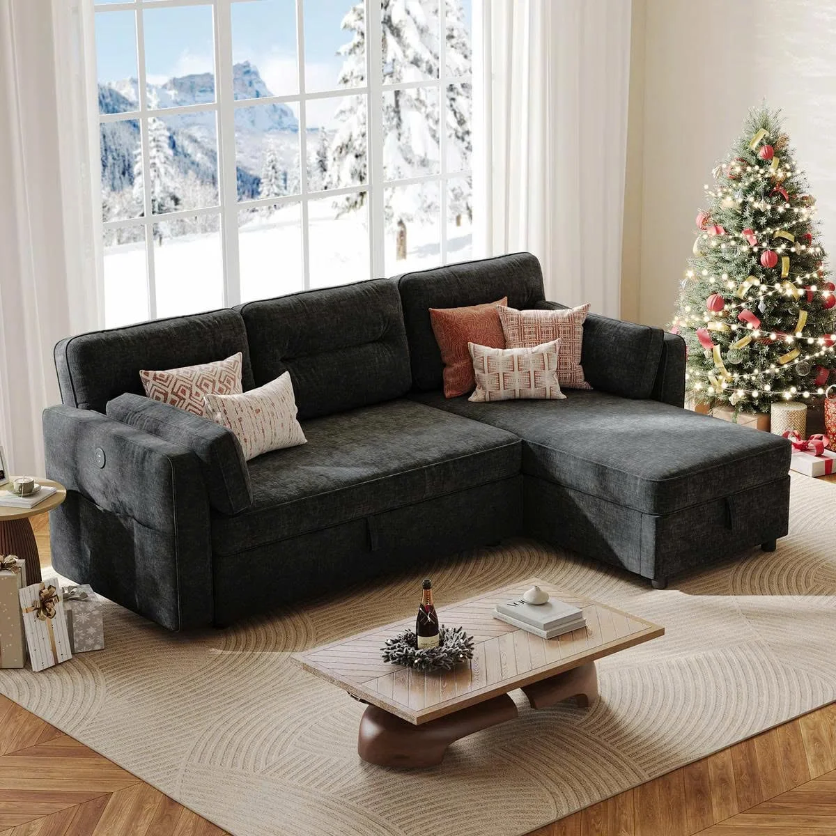 GHẾ SOFA BED GÓC COMPACT MÀU ĐEN 2