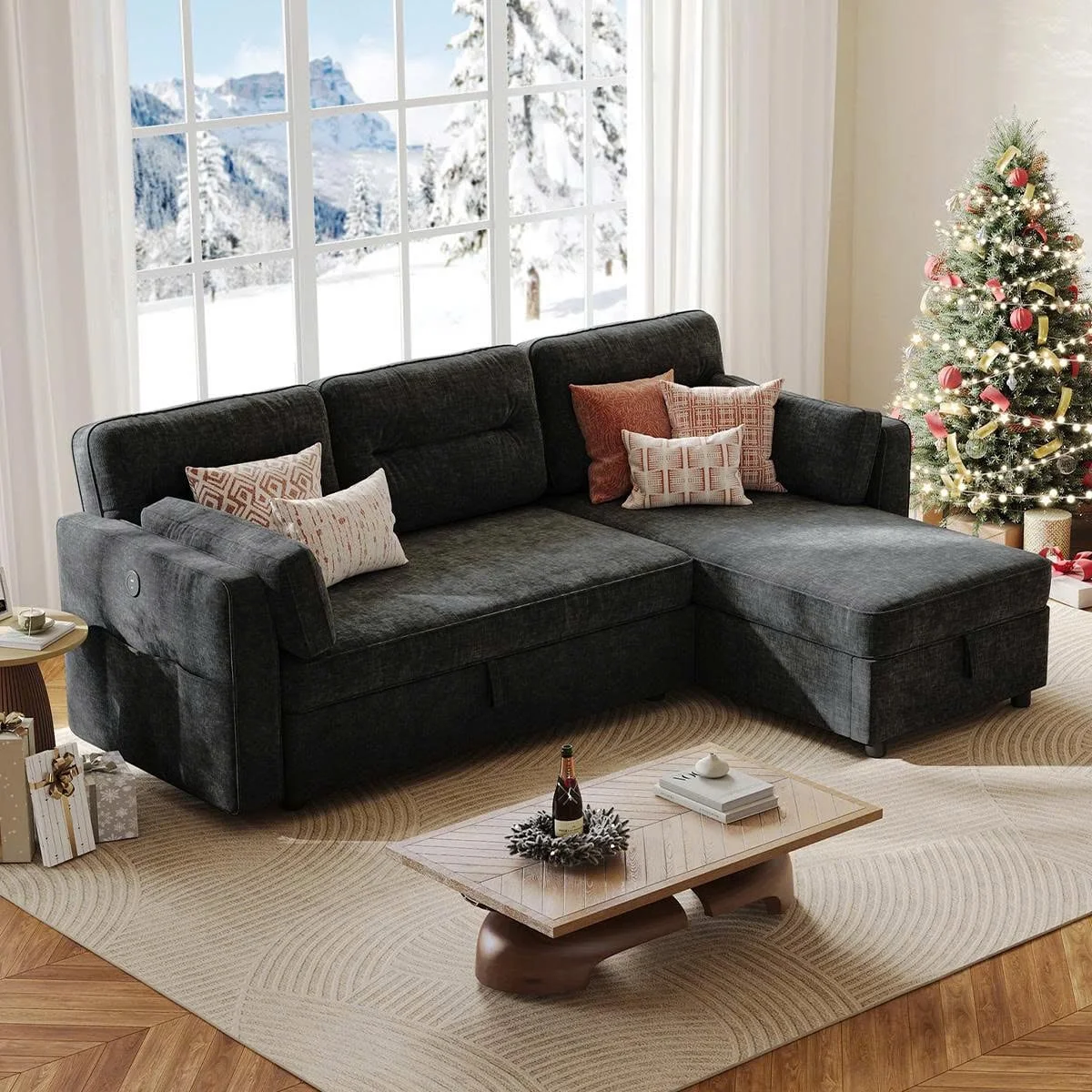 GHẾ SOFA BED GÓC COMPACT MÀU ĐEN 4