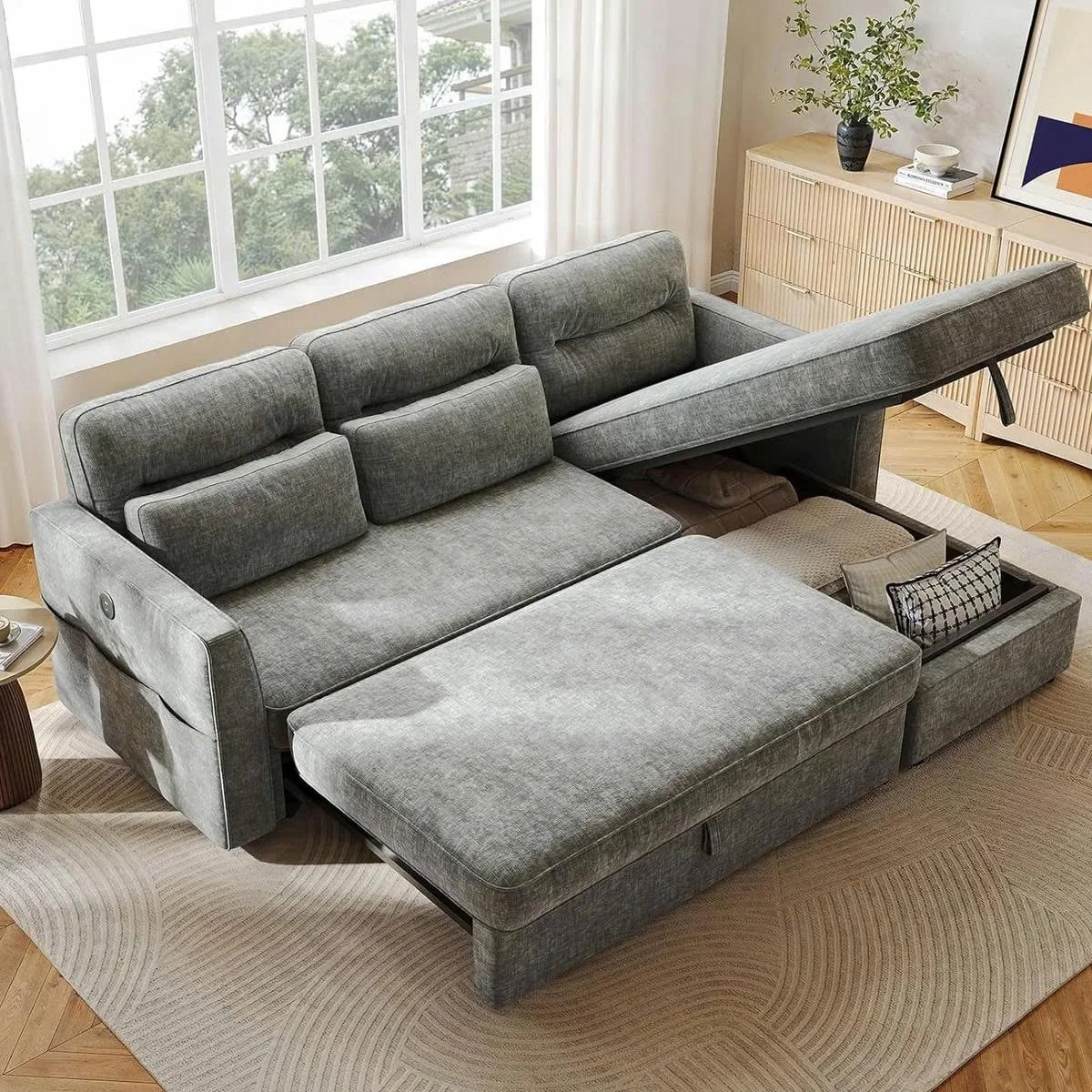 GHẾ SOFA BED GÓC COMPACT MÀU XÁM 2