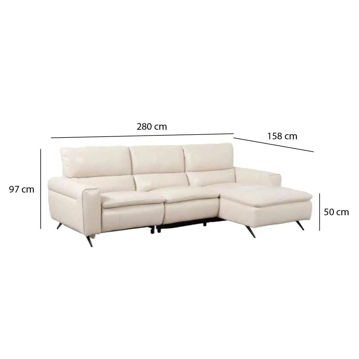 GHẾ SOFA DA BÒ GÓC CHỈNH ĐIỆN MONACO MÀU KEM 2