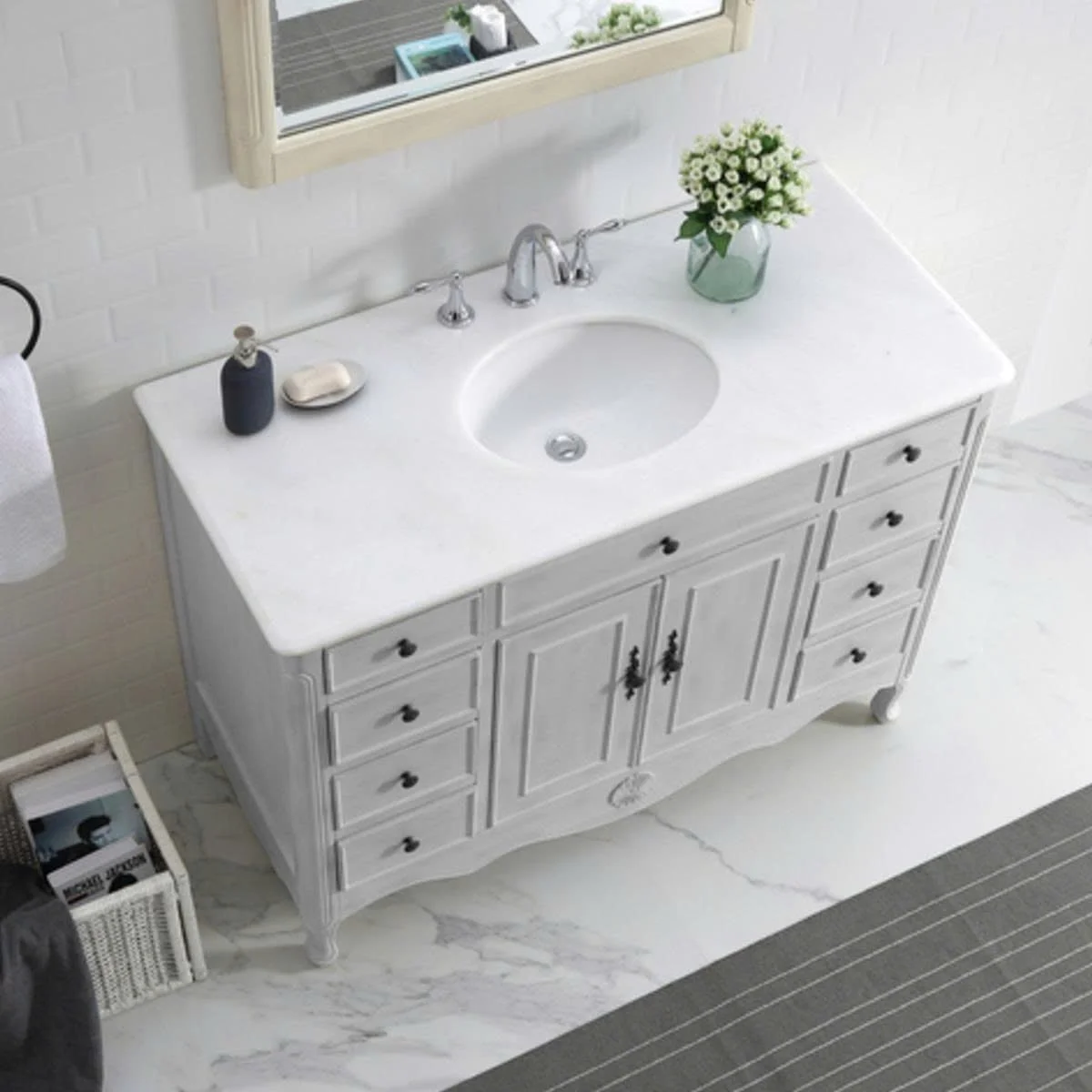 TỦ LAVABO PROVENCE 47 INCH MÀU XÁM 4