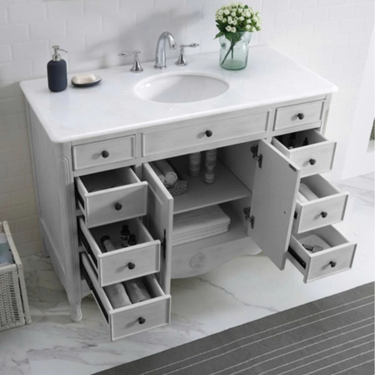 TỦ LAVABO PROVENCE 47 INCH MÀU XÁM 5