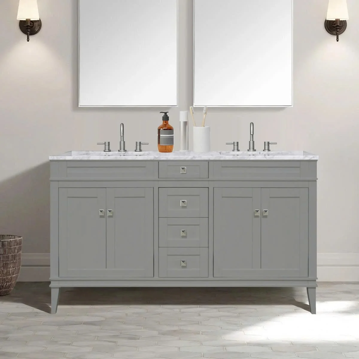 TỦ LAVABO RIVOLI 60 INCH MÀU XÁM 2 BỒN 2