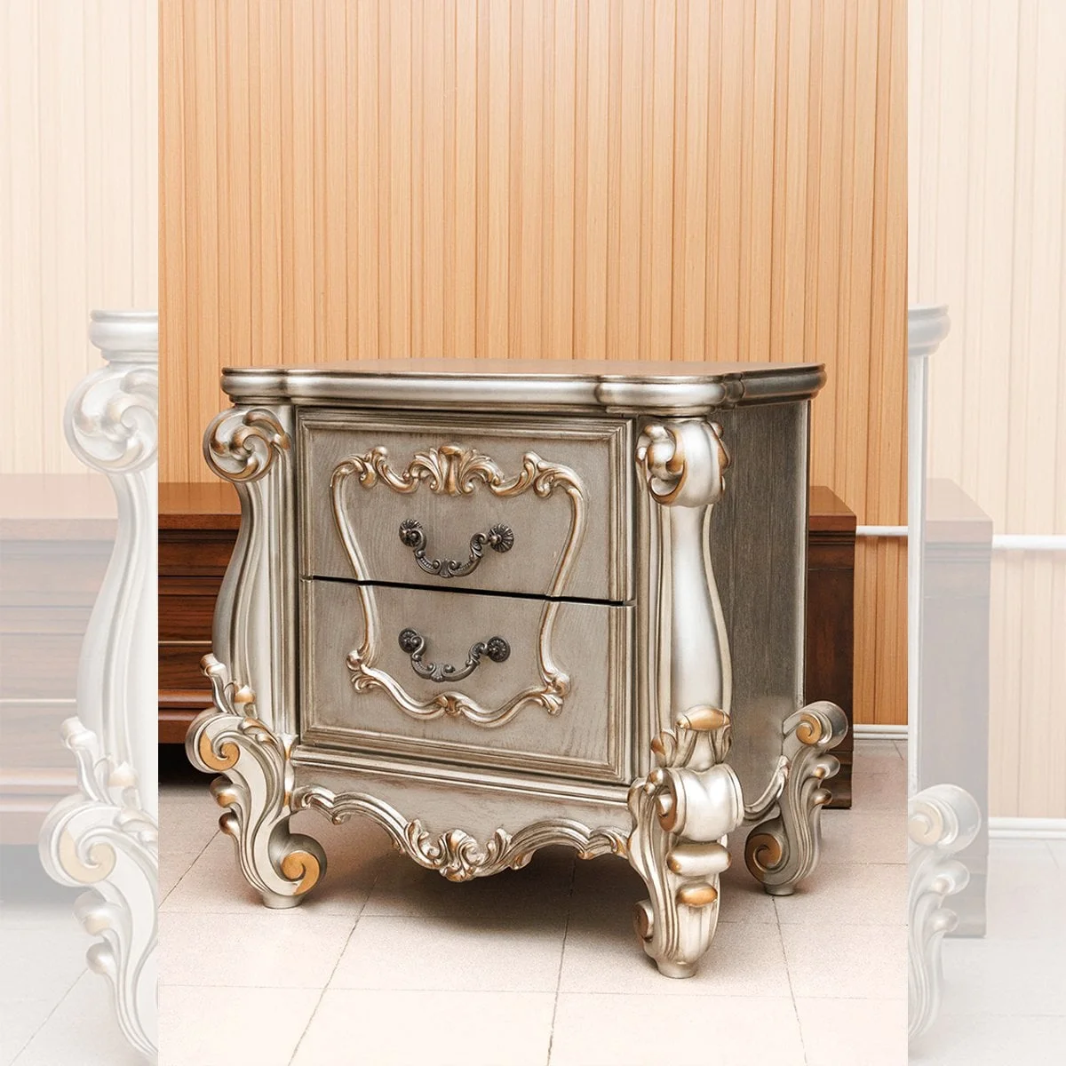 TỦ ĐẦU GIƯỜNG VERSAILLES MÀU BẠC 3