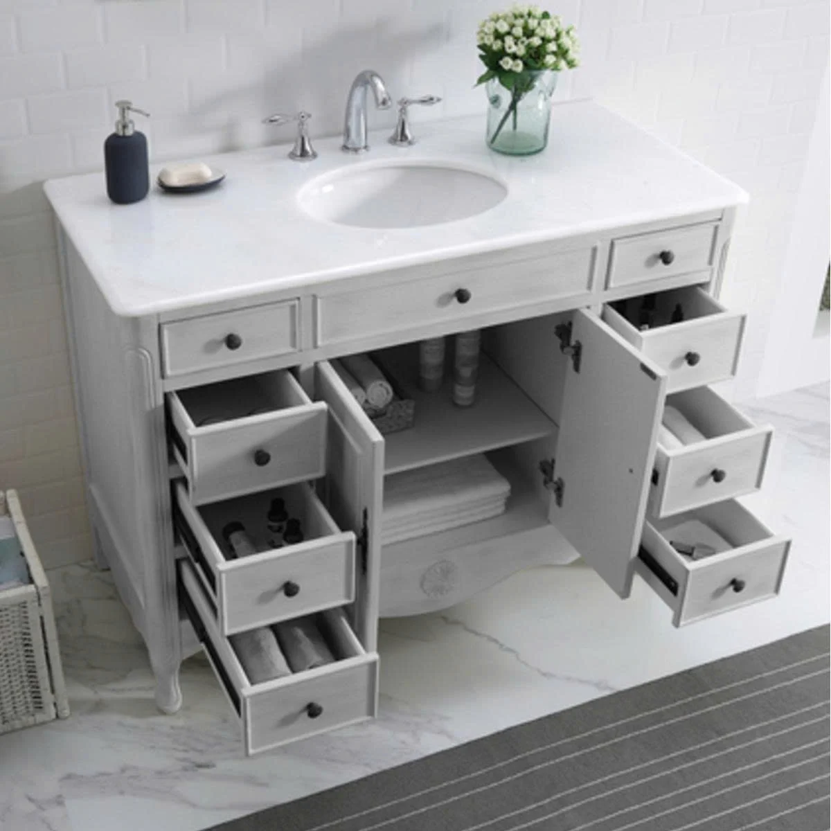 TỦ LAVABO PROVENCE 47 INCH MÀU XÁM 5