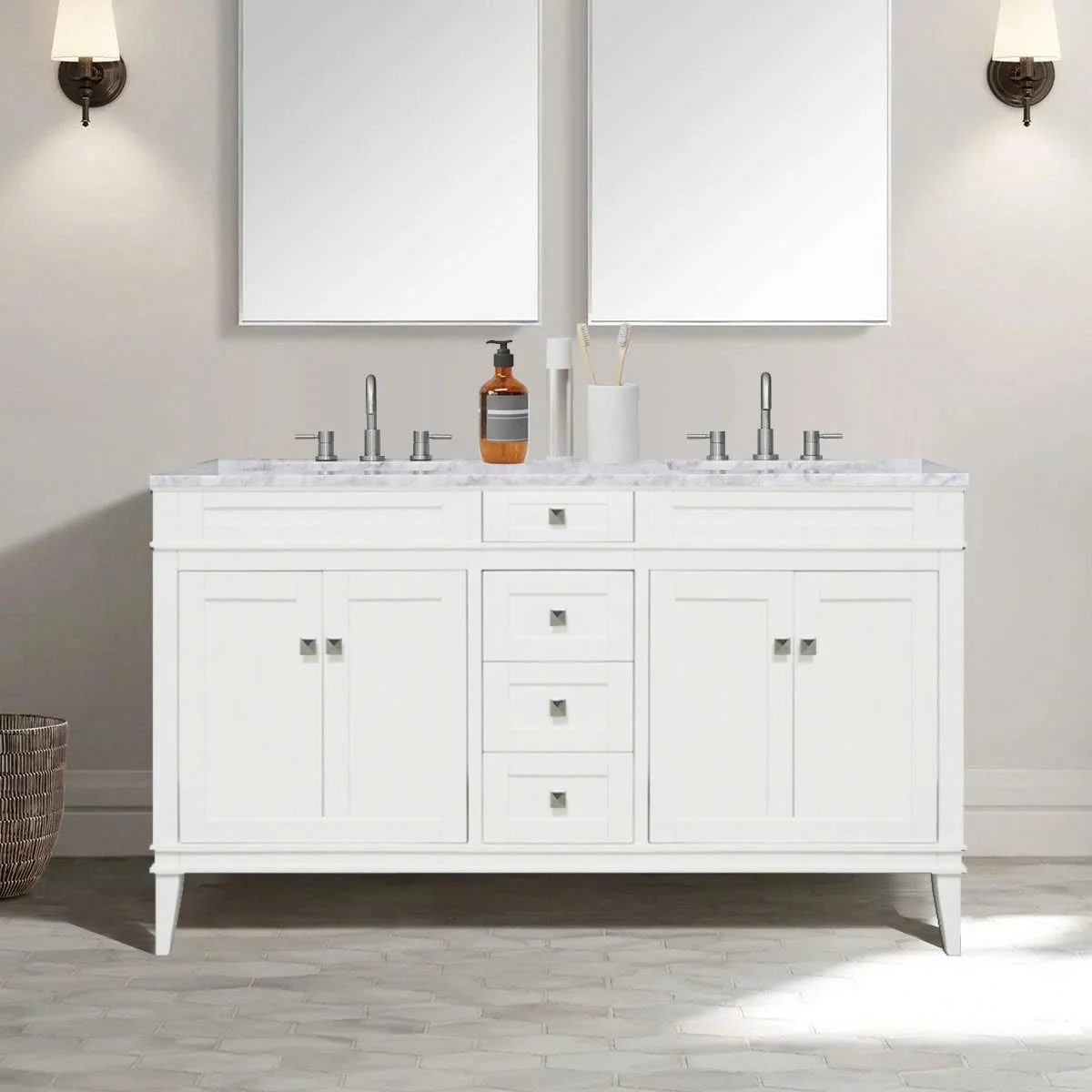 TỦ LAVABO RIVOLI 60 INCH MÀU TRẮNG 2 BỒN 2