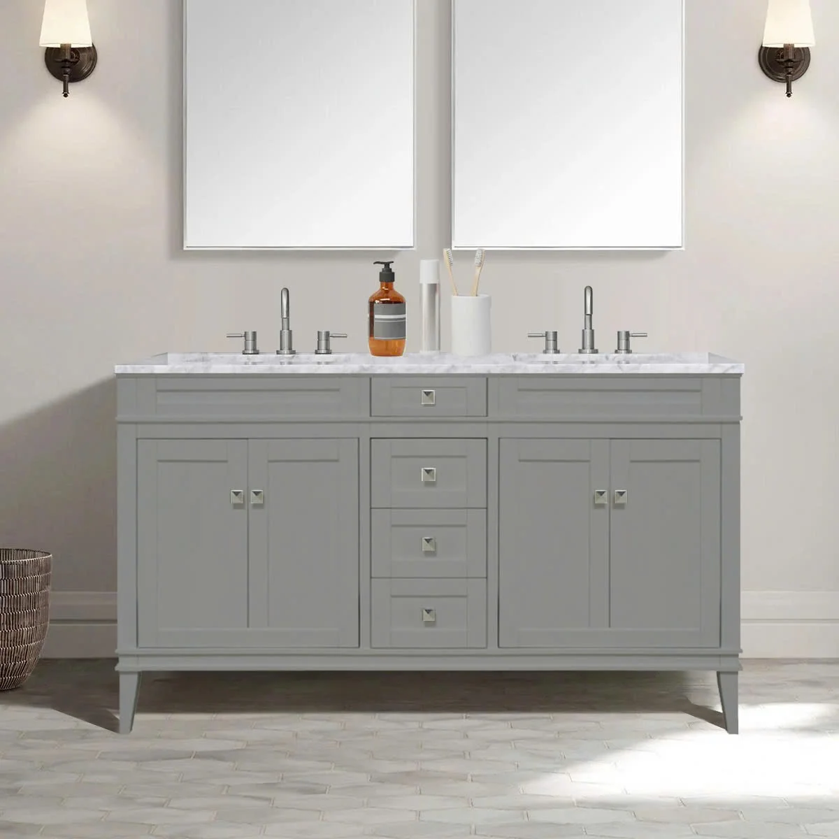 TỦ LAVABO RIVOLI 60 INCH MÀU XÁM 2 BỒN 2