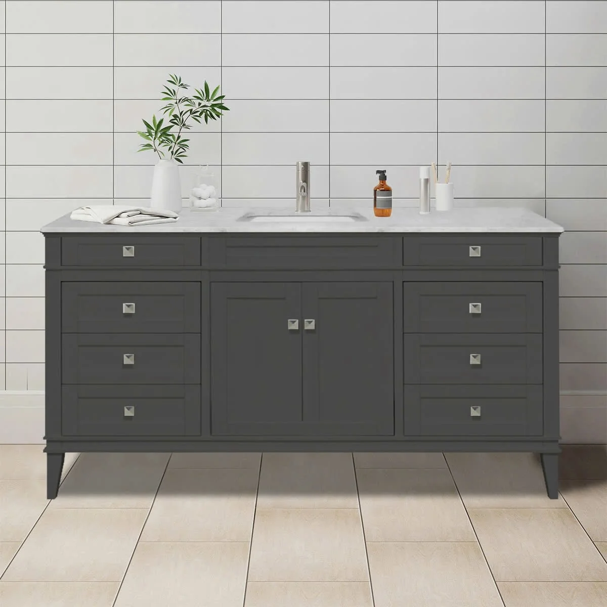 TỦ LAVABO RIVOLI 60 INCH MÀU XÁM ĐẬM 1 BỒN 2